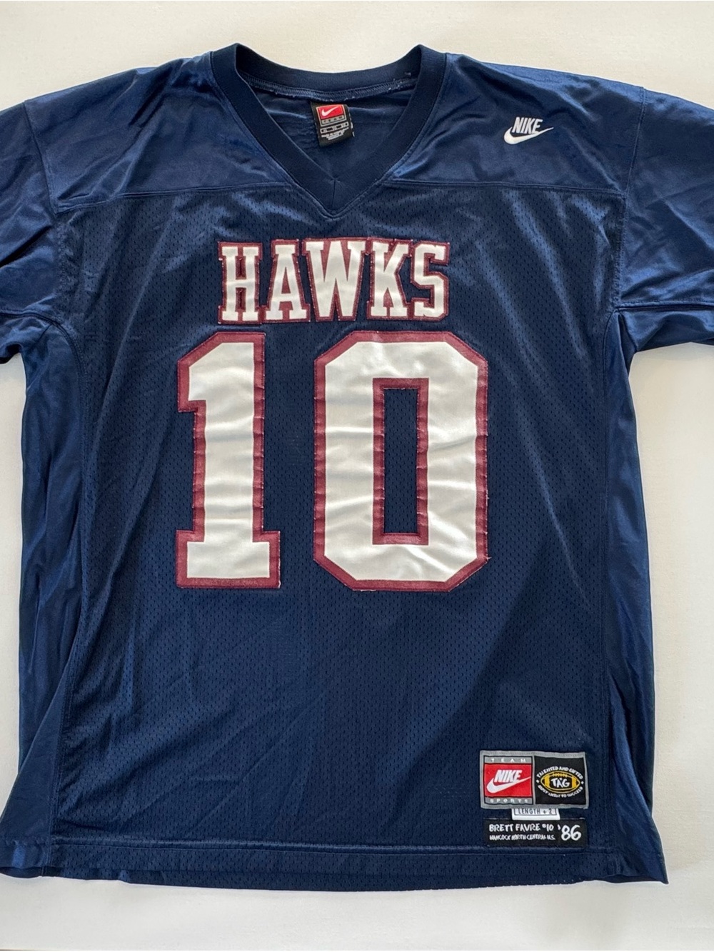 Nike Brett Favre H.S. Navy Hawks Football Jersey with White & Maroon Accents